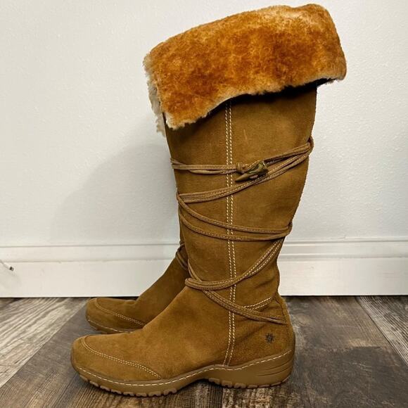 Ruff Hewn Womens Suede Shearling Fold Over Tall Boot Tan Fairycore Y2K Style - Picture 1 of 11